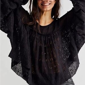 FREE PEOPLE ONE Claire Top. Elegant Black Lace Women's Top. Size: S
